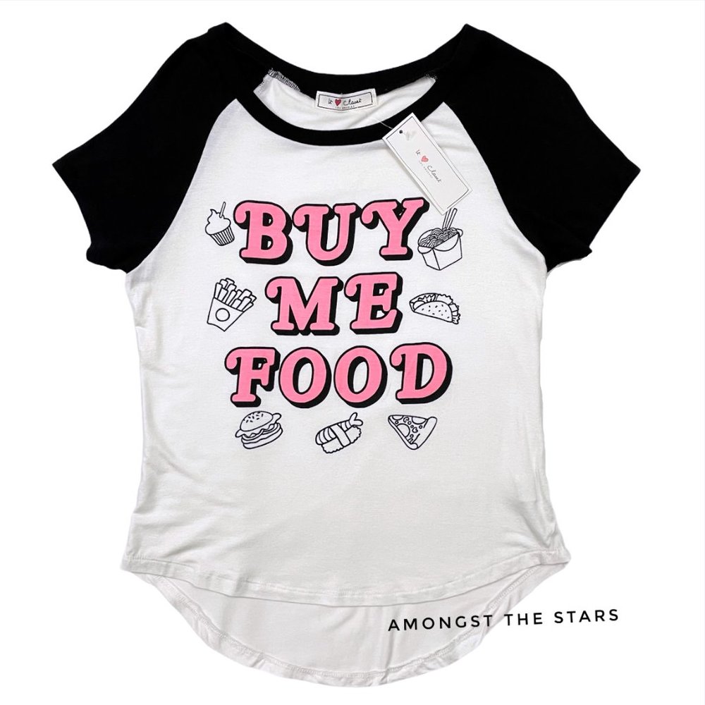 It Closet Buy Me Food White Black Ringer T-Shirt
